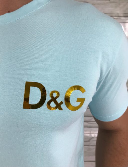 Camiseta Dolce & Gabbana Azul Bebê Logo Dourada-4762