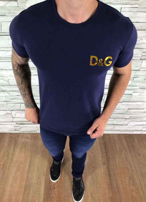 Camiseta Dolce & Gabbana Azul Marinho Logo Dourada-0