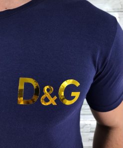 Camiseta Dolce & Gabbana Azul Marinho Logo Dourada-4772