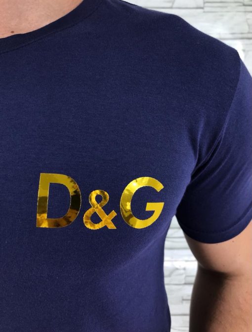 Camiseta Dolce & Gabbana Azul Marinho Logo Dourada-4772