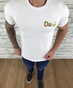 Camiseta Dolce & Gabbana Branco Logo Dourada-0