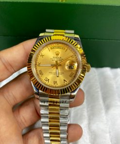 Réplica de Relógio Rolex Day Date - Prata/ Fundo dourado